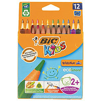 Карандаши 12 цветов, детские, утолщенные, трёхгранные, BIC Kids Evolution Triangle, пластиковые, премиум,