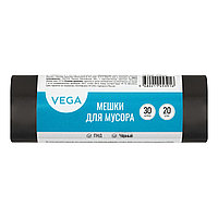 Мешки для мусора 30л Vega ПНД, 48*55см, 5мкм, 20шт., черные, в рулон