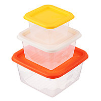Набор контейнеров для продуктов квадратных, 3шт, 0,63л+0,33л+0,15л, пластик 861-316