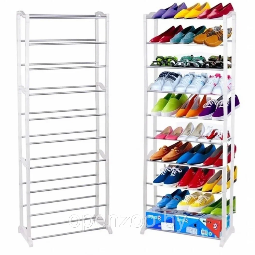 Полка для обуви металлическая (органайзер обувница) Amazing Shoe Rack, 30 пар - 10 полок Белая - фото 2 - id-p110452724