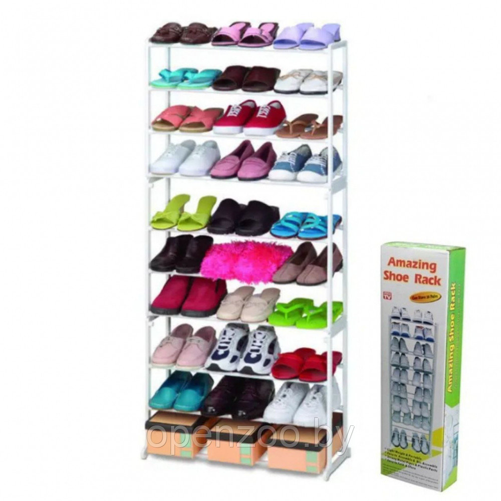 Полка для обуви металлическая (органайзер обувница) Amazing Shoe Rack, 30 пар - 10 полок Белая - фото 6 - id-p110452724