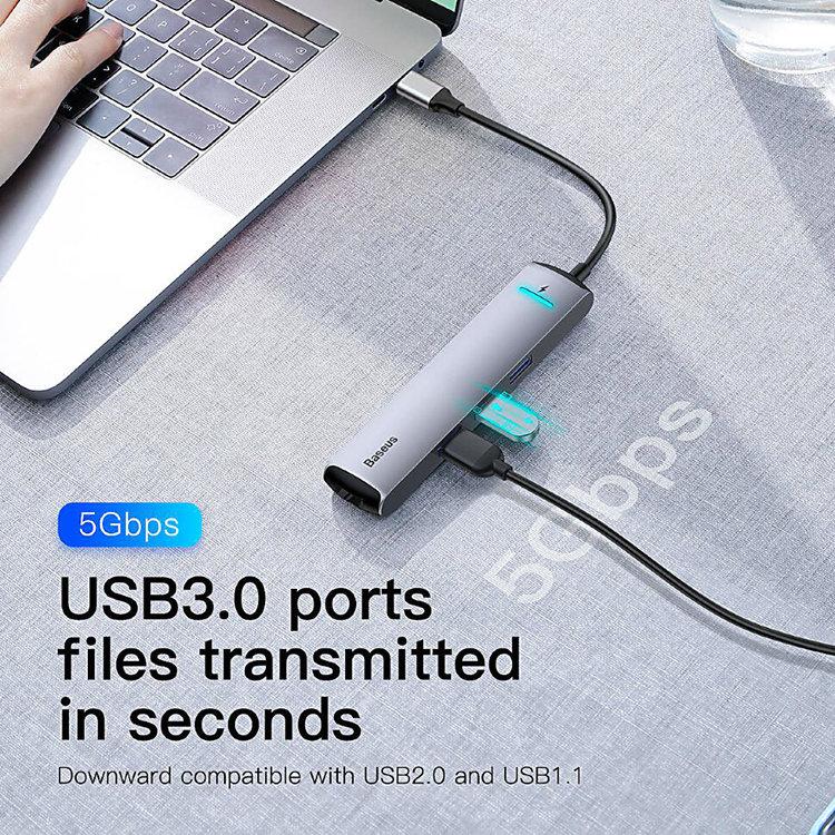 Хаб Baseus mechanical eye Six-in-one (HDMI, USB3.0, Ethernet port) Серый - фото 5 - id-p226741176