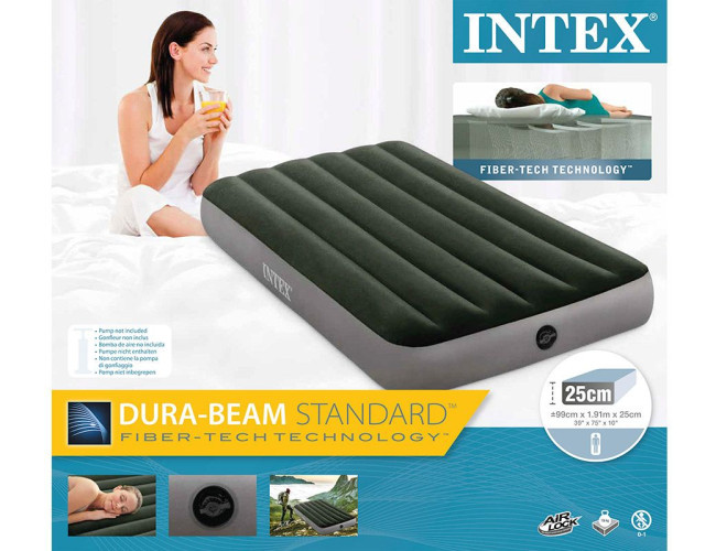 Надувной матрас Intex 64107 Classic Downy Airbed Fiber-Tech 99x191x25 см. Зелёный с серым - фото 2 - id-p227304978