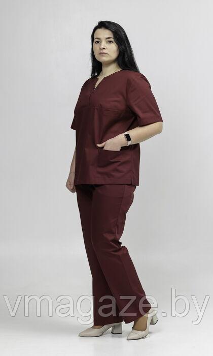 Медицинская женская блуза хирургичка (цвет бордовый) - фото 1 - id-p198359012