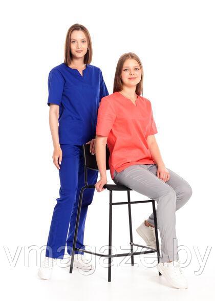 Медицинская женская блуза хирургичка (цвет синий) - фото 3 - id-p176475222