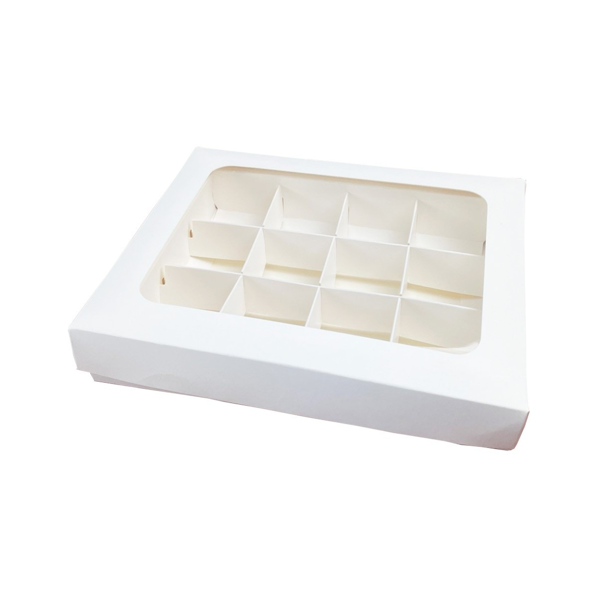 Коробка для 12 конфет Белая с вклееным окном (Беларусь,190х150х30 мм) - фото 1 - id-p226592934
