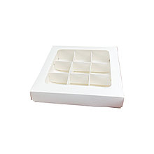 Коробка для 9 конфет Белая с вклеенным окошком (Беларусь, 155х155х30 мм)