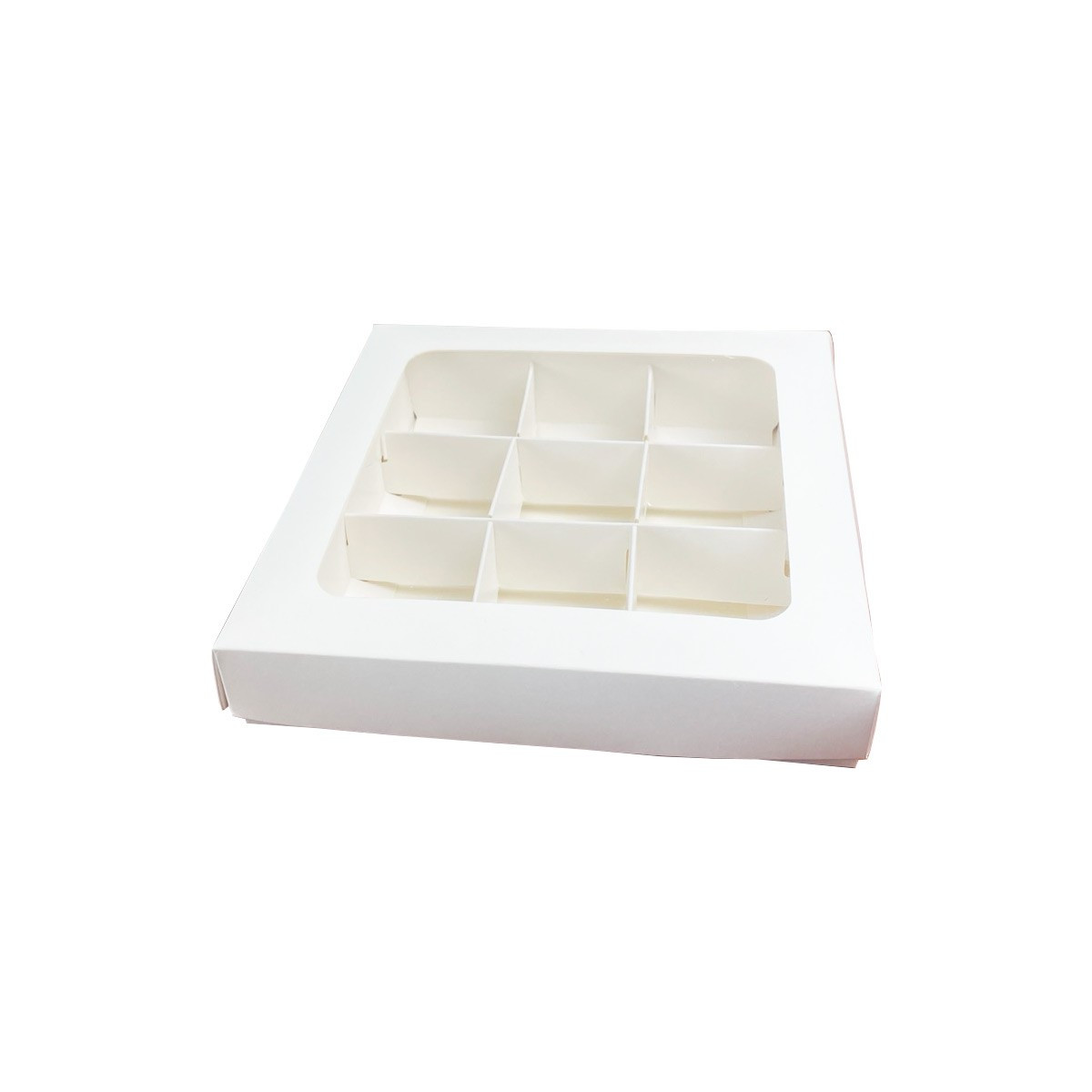 Коробка для 9 конфет Белая с вклеенным окошком (Беларусь, 155х155х30 мм) - фото 1 - id-p226592937