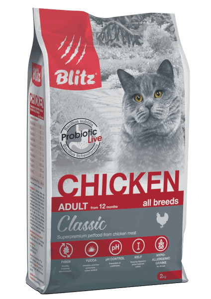 Сухой корм для кошек Blitz Classic Adult Cats All Breeds (курица) 0.4 кг - фото 1 - id-p227305645
