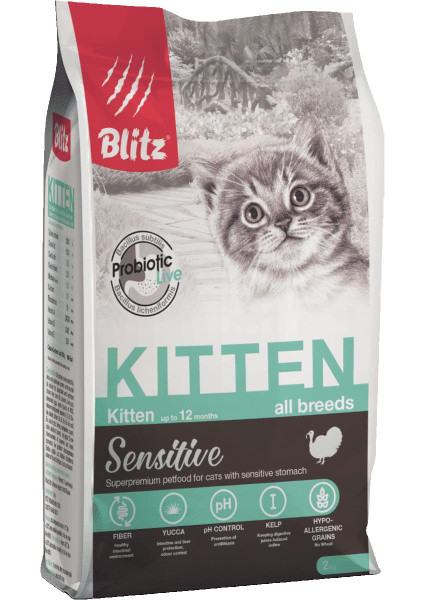 Сухой корм для котят Blitz Sensitive Kitten All Breeds (индейка) 0.4 кг - фото 1 - id-p227305646