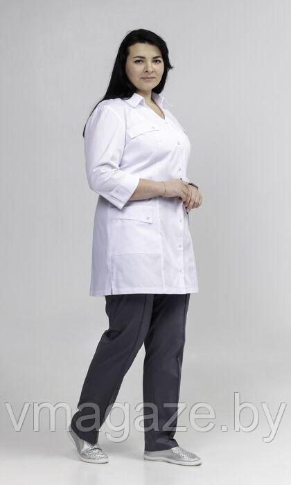 Медицинский жакет женский удлиненный (цвет белый) - фото 1 - id-p176497086