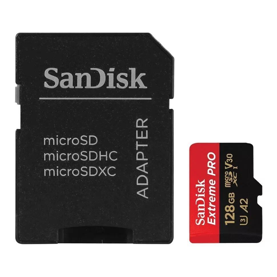 Карта памяти SanDisk Extreme PRO SDSQXCD-128G-GN6MA microSDXC Memory Card 128Gb UHS-I U3 V30 A2 + microSD-- SD - фото 1 - id-p227305730
