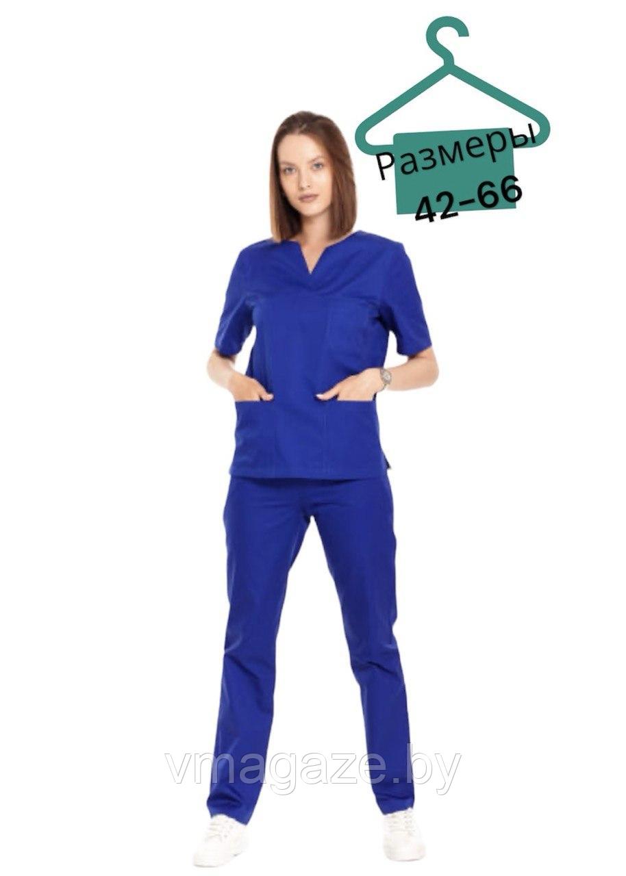 Медицинская женская блуза хирургичка (цвет синий) - фото 1 - id-p176475222