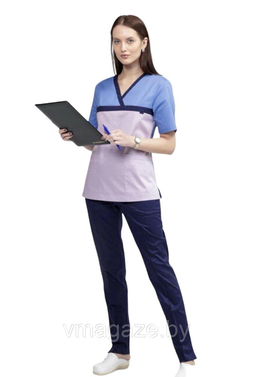 Медицинская женская блуза стрейч (цвет лилово-голубой) - фото 1 - id-p176471421
