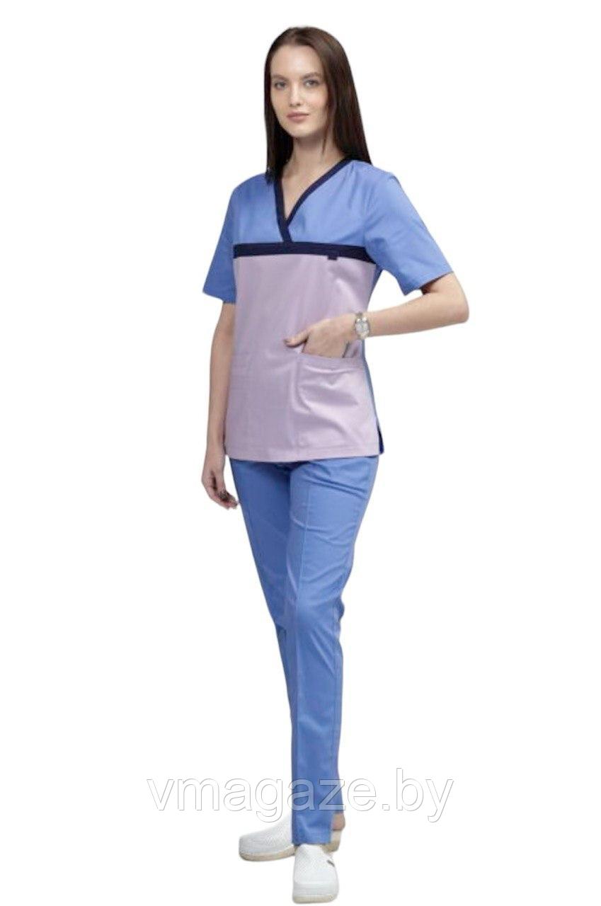 Медицинская женская блуза стрейч (цвет лилово-голубой) - фото 3 - id-p176471421