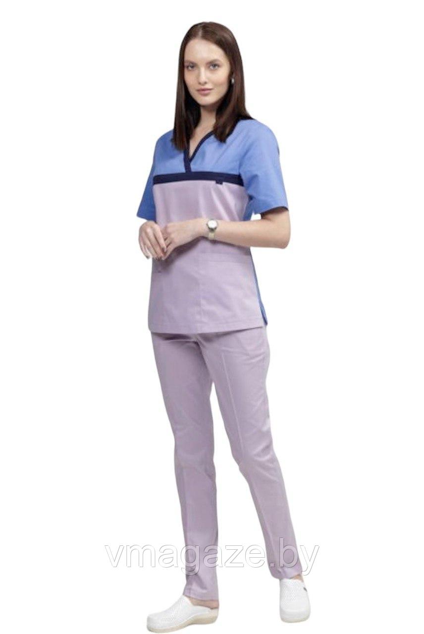 Медицинская женская блуза стрейч (цвет лилово-голубой) - фото 4 - id-p176471421
