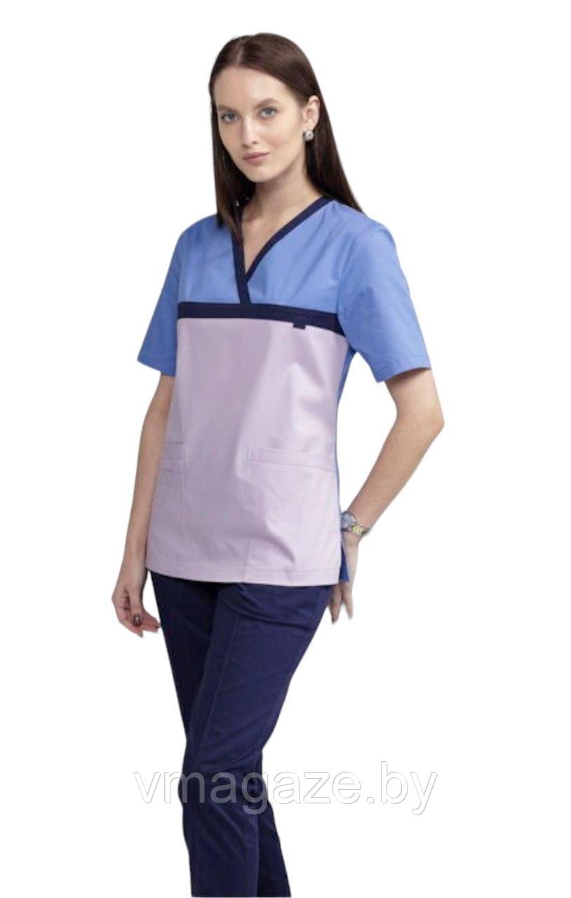 Медицинская женская блуза стрейч (цвет лилово-голубой) - фото 7 - id-p176471421