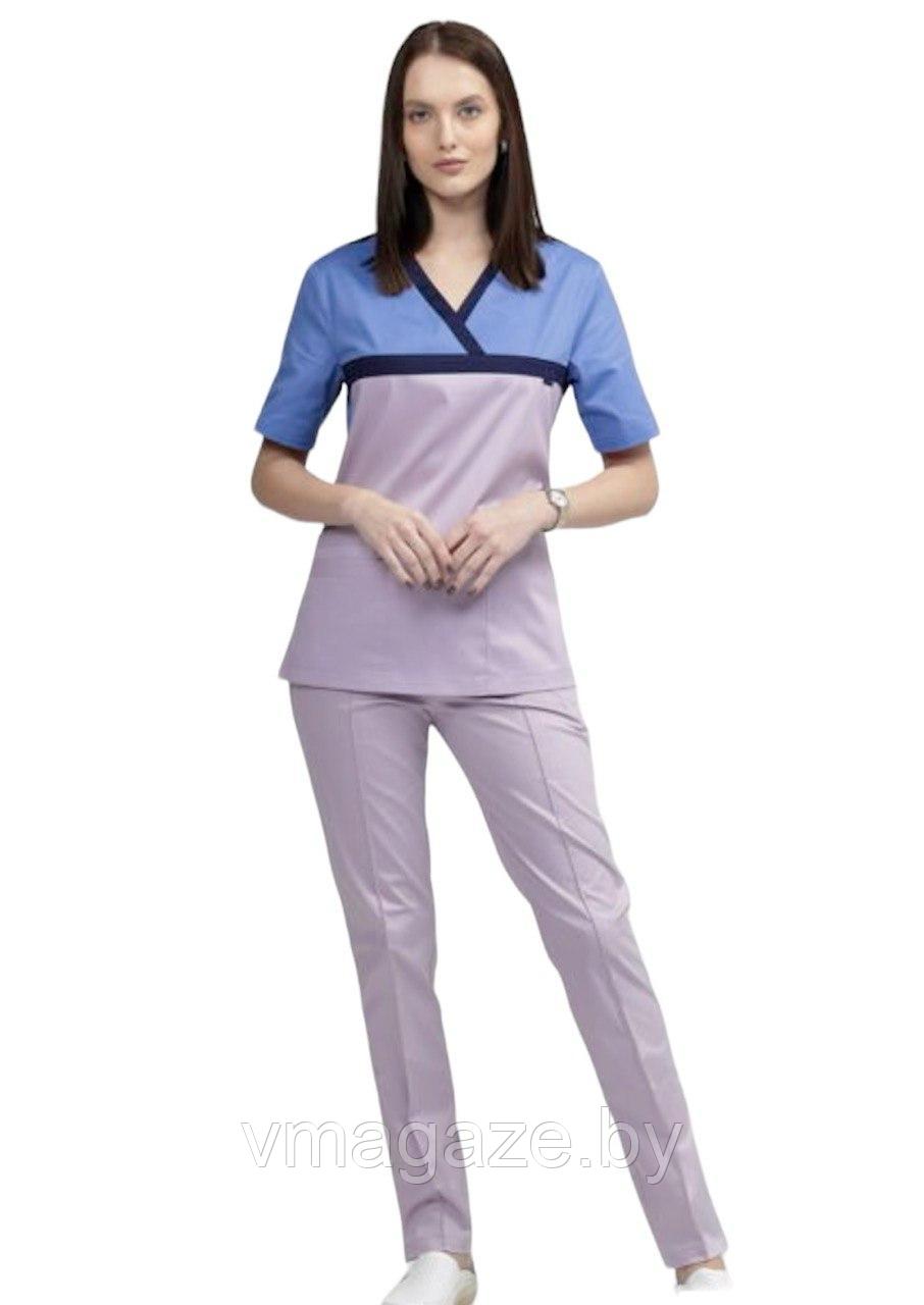 Медицинская женская блуза стрейч (цвет лилово-голубой) - фото 6 - id-p176471421