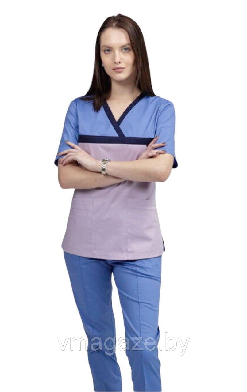 Медицинская женская блуза стрейч (цвет лилово-голубой) - фото 5 - id-p176471421