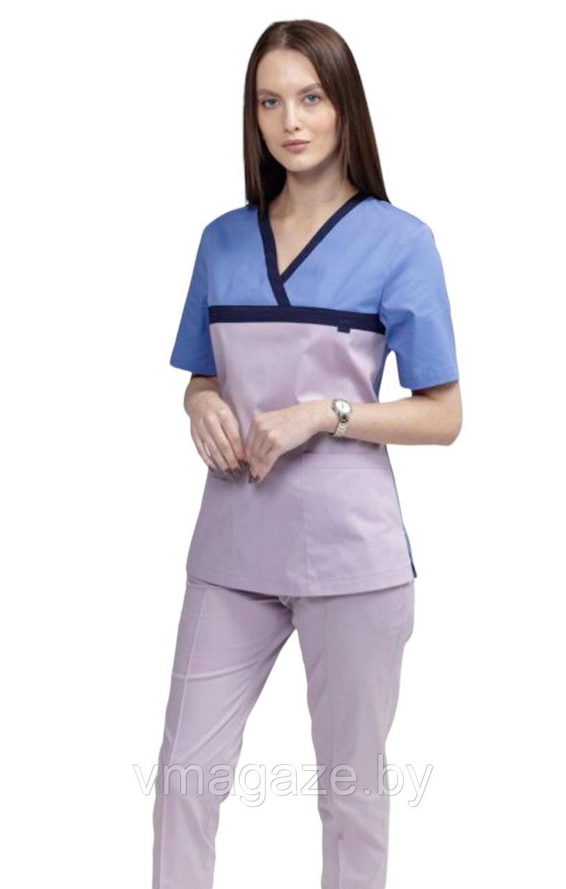 Медицинская женская блуза стрейч (цвет лилово-голубой) - фото 8 - id-p176471421