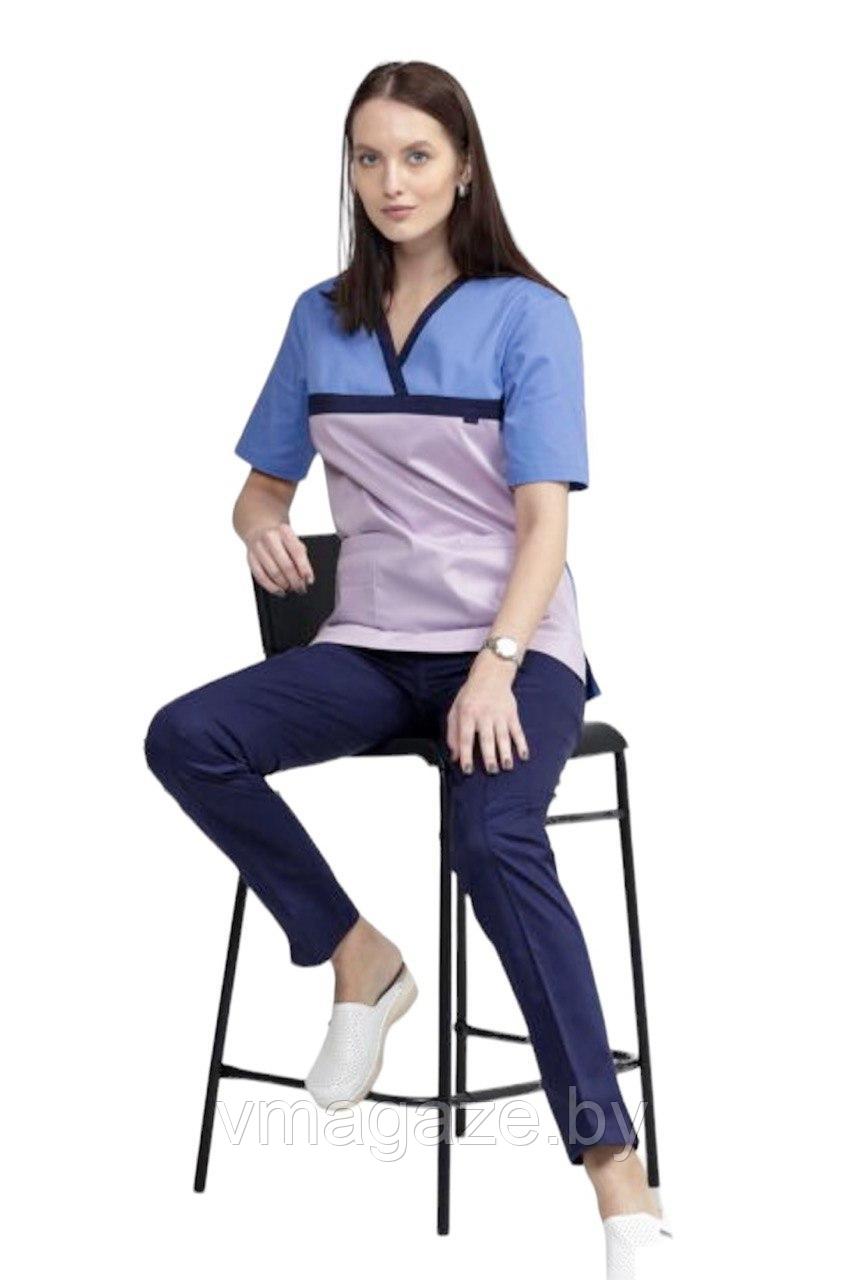 Медицинская женская блуза стрейч (цвет лилово-голубой) - фото 9 - id-p176471421