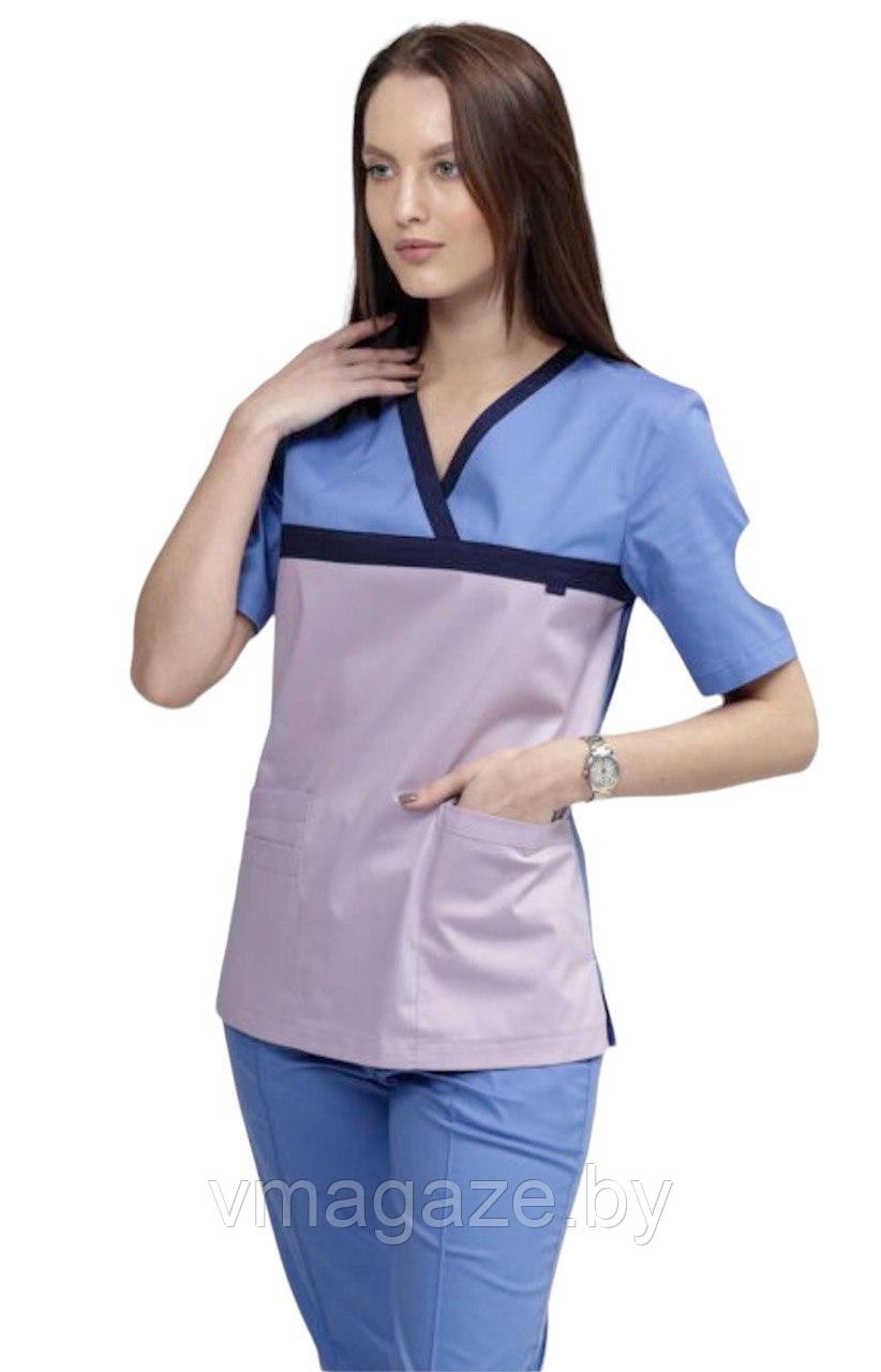 Медицинская женская блуза стрейч (цвет лилово-голубой) - фото 10 - id-p176471421