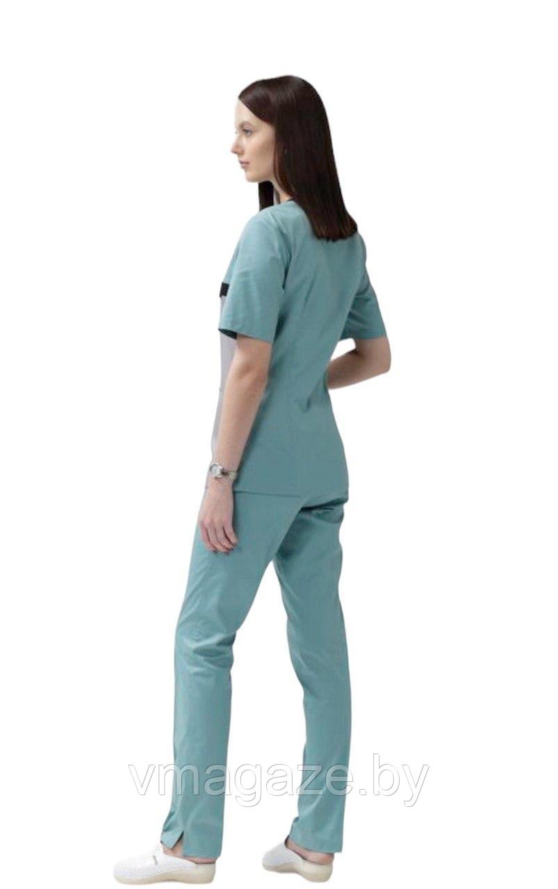 Медицинская женская блуза стрейч (цвет серо-бирюзовый) - фото 3 - id-p176497479