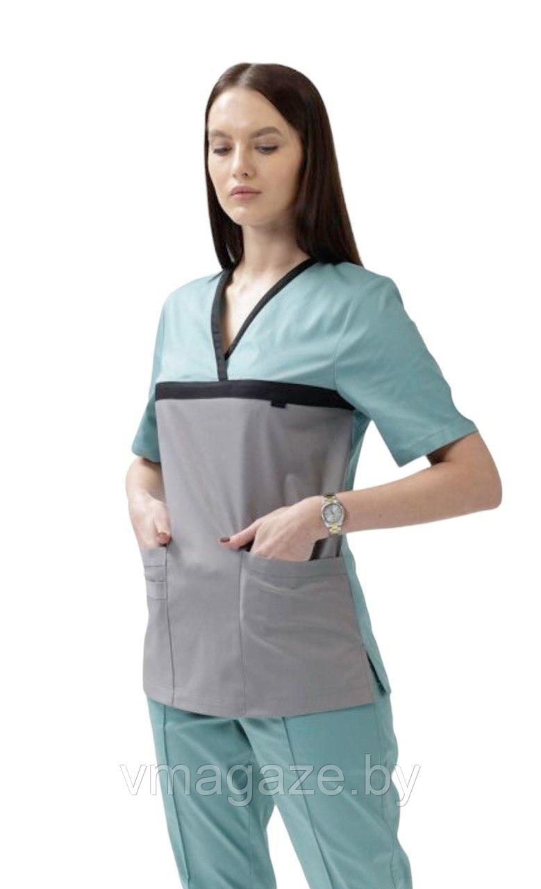 Медицинская женская блуза стрейч (цвет серо-бирюзовый) - фото 5 - id-p176497479