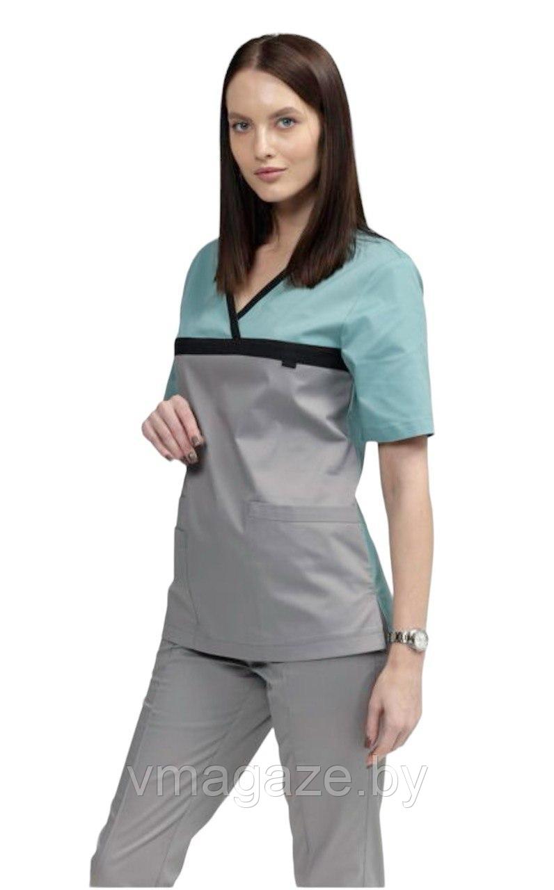 Медицинская женская блуза стрейч (цвет серо-бирюзовый) - фото 7 - id-p176497479