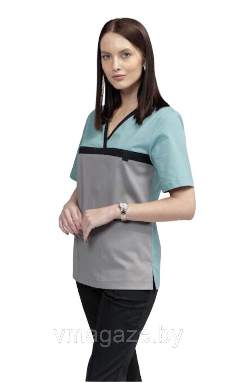 Медицинская женская блуза стрейч (цвет серо-бирюзовый) - фото 8 - id-p176497479