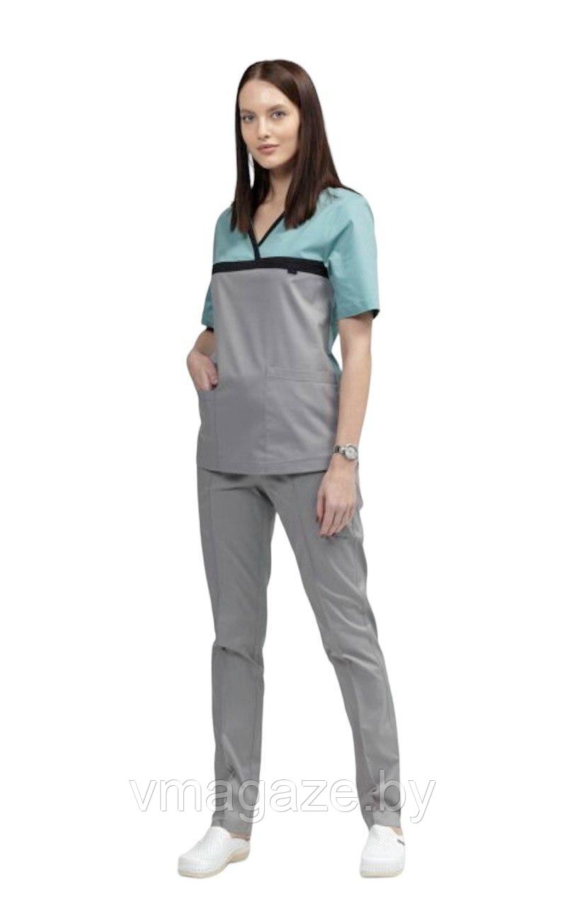 Медицинская женская блуза стрейч (цвет серо-бирюзовый) - фото 4 - id-p176497479