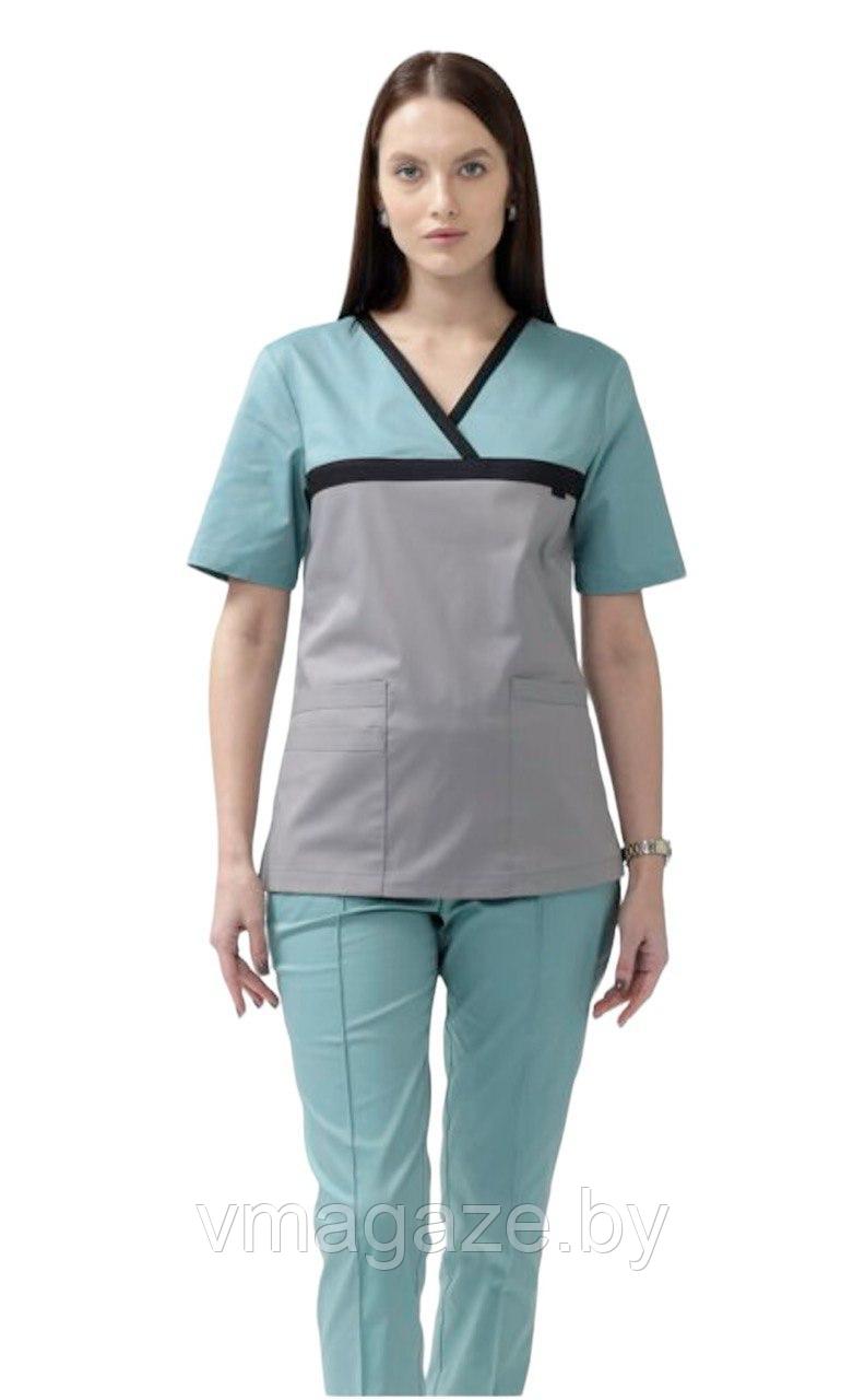 Медицинская женская блуза стрейч (цвет серо-бирюзовый) - фото 9 - id-p176497479