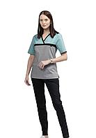 Медицинская женская блуза стрейч (цвет серо-бирюзовый)