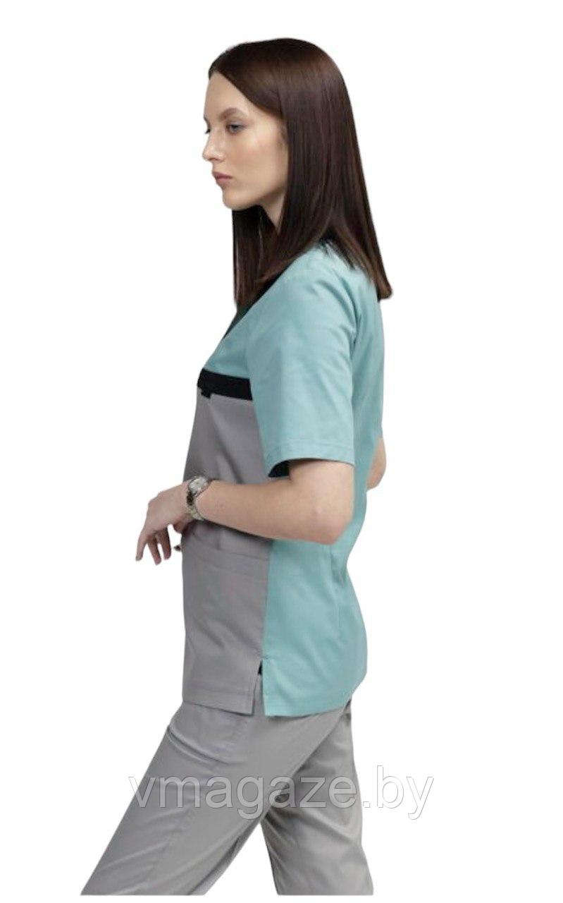 Медицинская женская блуза стрейч (цвет серо-бирюзовый) - фото 10 - id-p176497479