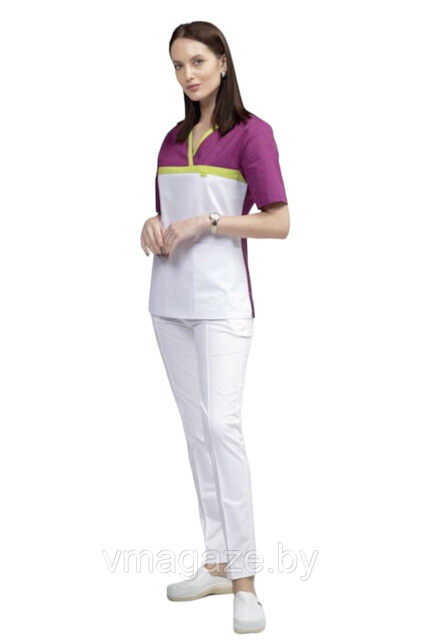 Медицинская женская блуза стрейч (цвет баклажан) - фото 2 - id-p176438319