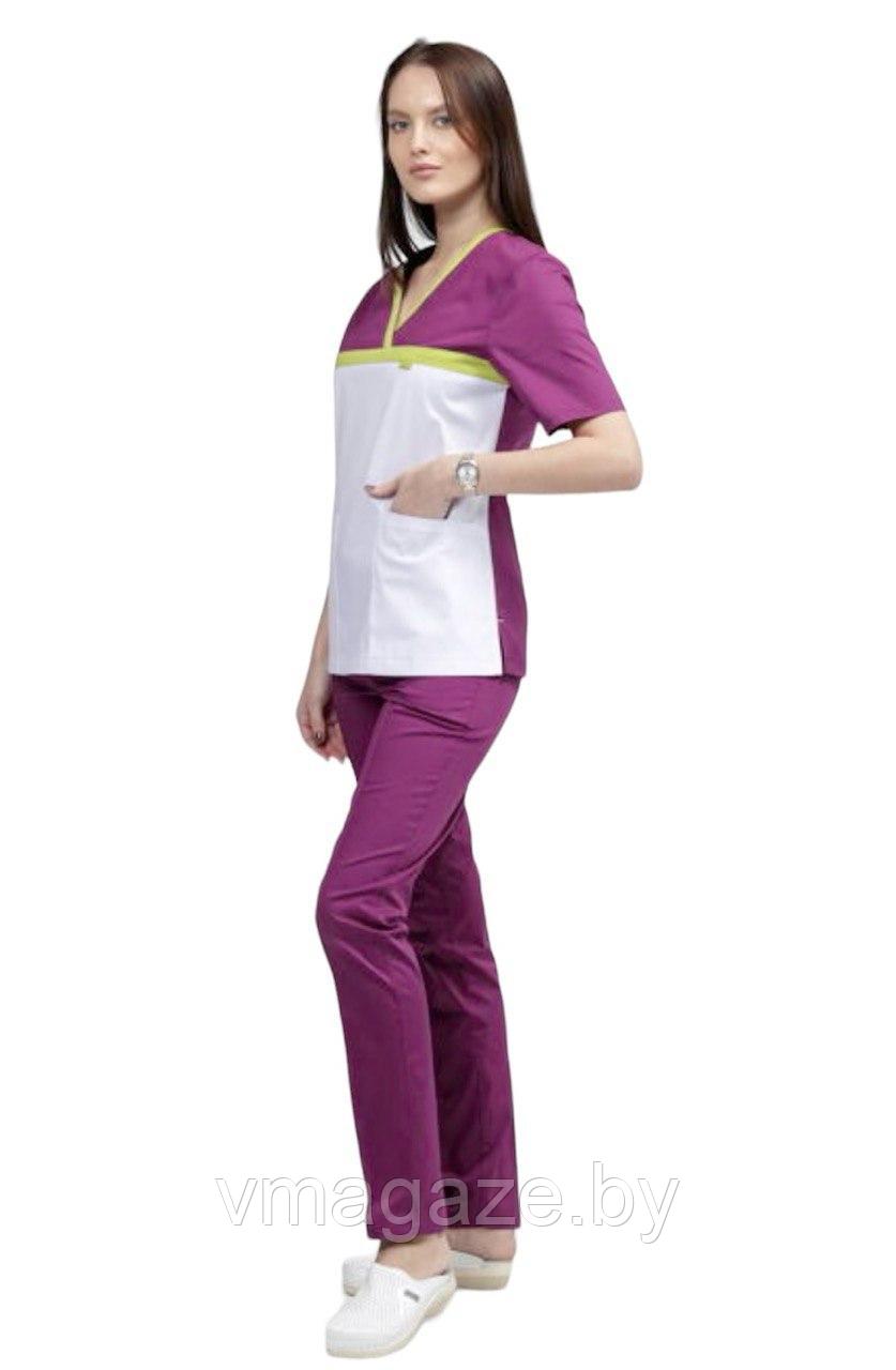 Медицинская женская блуза стрейч (цвет баклажан) - фото 4 - id-p176438319