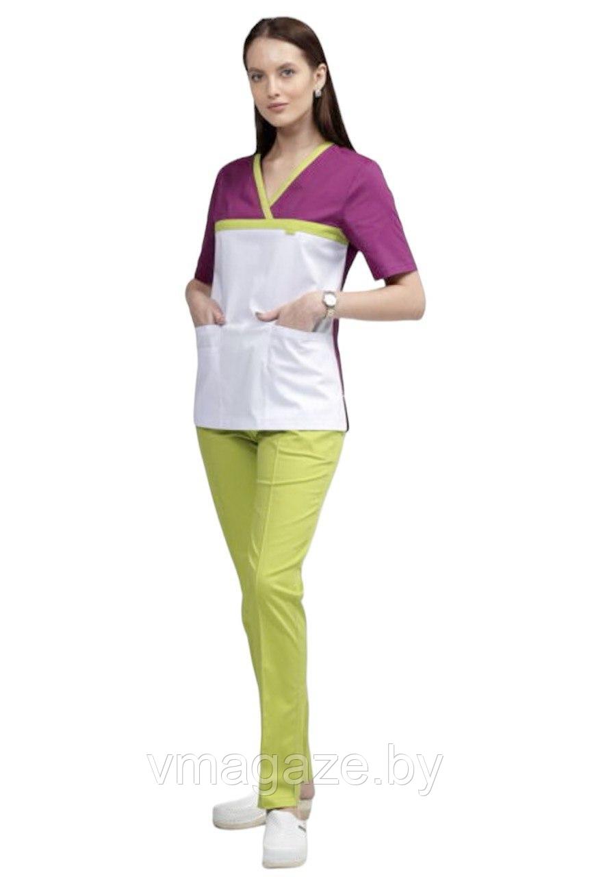 Медицинская женская блуза стрейч (цвет баклажан) - фото 5 - id-p176438319