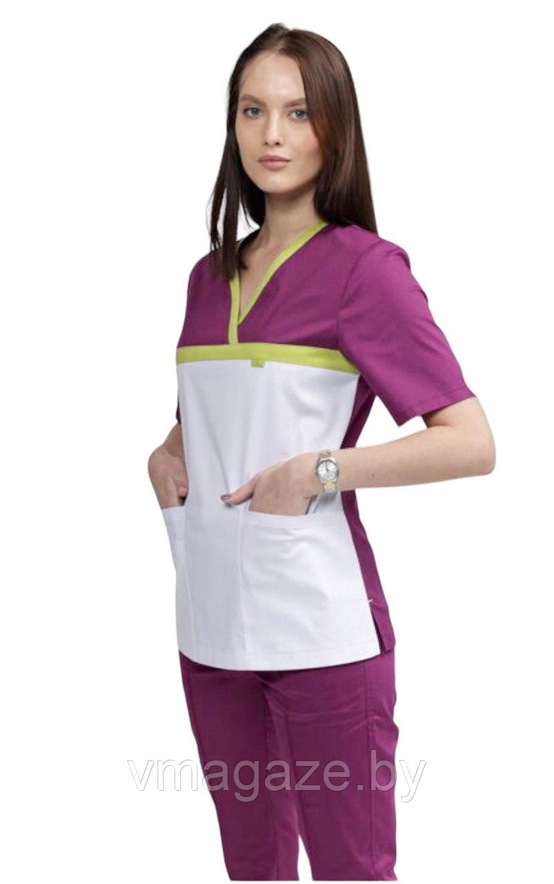 Медицинская женская блуза стрейч (цвет баклажан) - фото 9 - id-p176438319