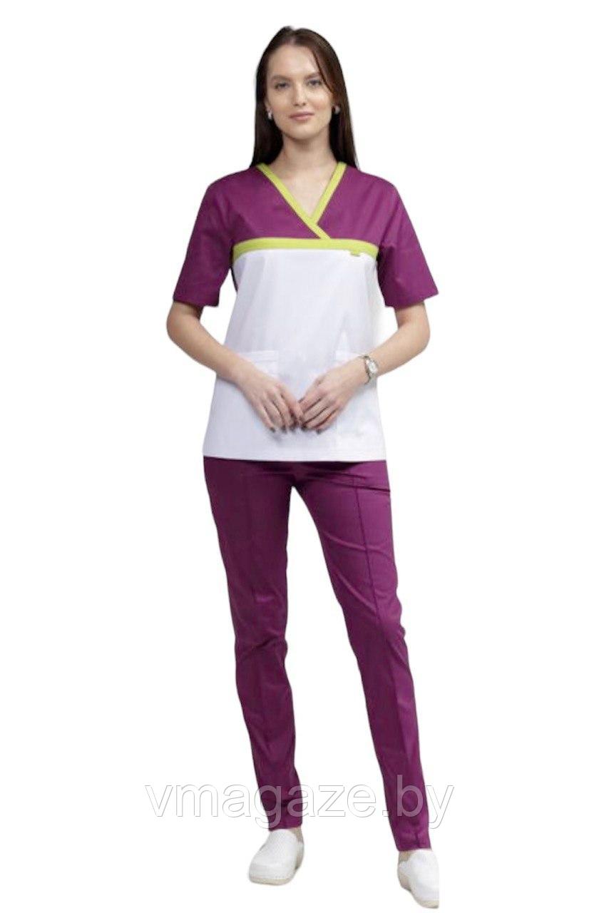 Медицинская женская блуза стрейч (цвет баклажан) - фото 1 - id-p176438319