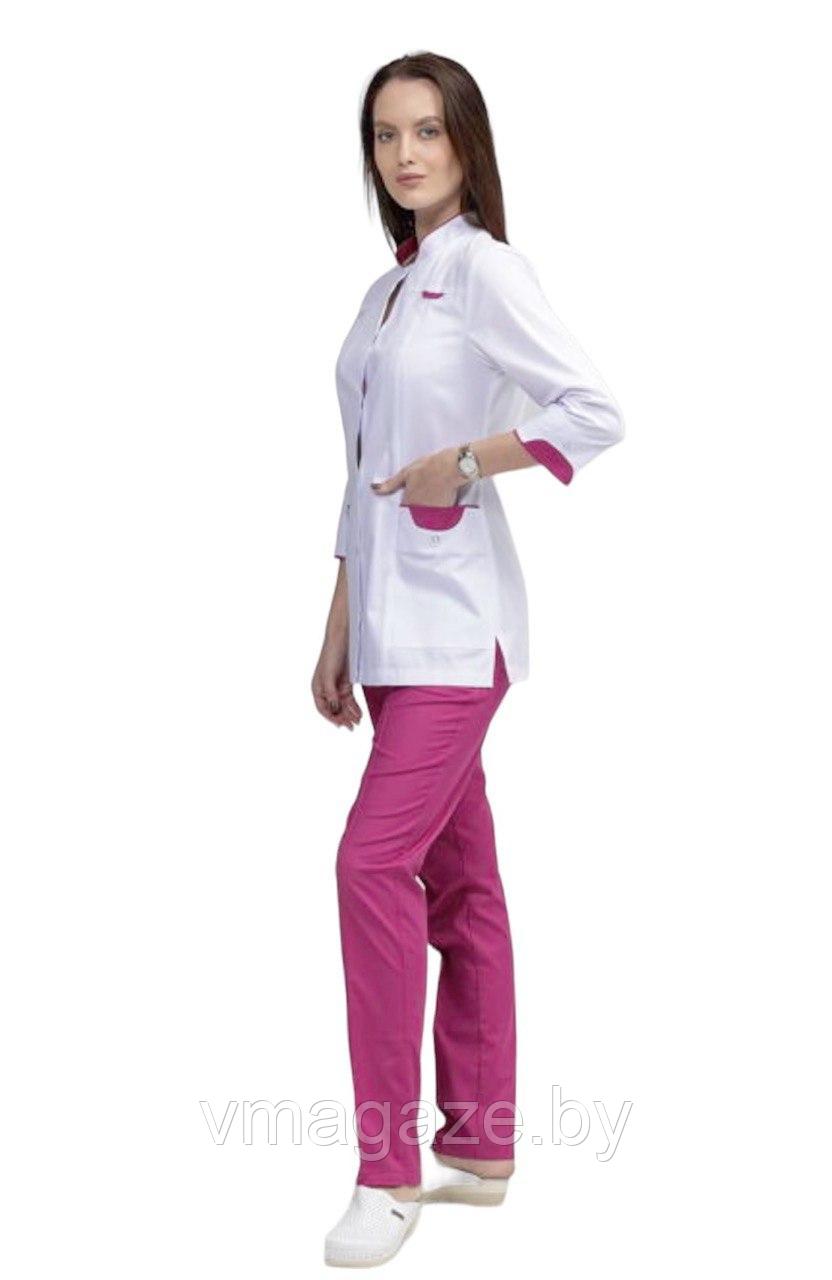 Медицинский жакет, женский (отделка розовая, цвет белый) - фото 4 - id-p176504366