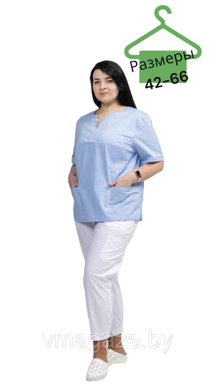 Медицинская женская блуза хирургичка (цвет голубой) - фото 1 - id-p198362045