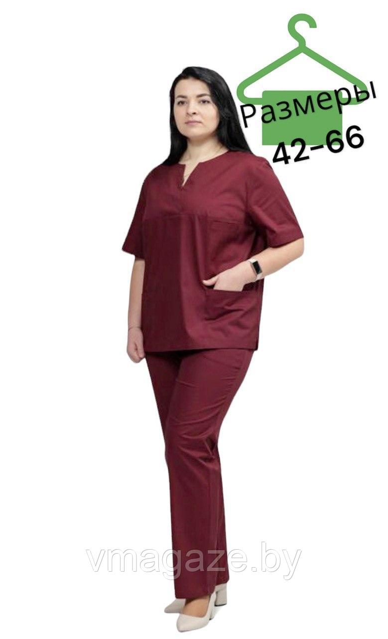 Медицинская женская блуза хирургичка (цвет бордовый) - фото 1 - id-p198359012