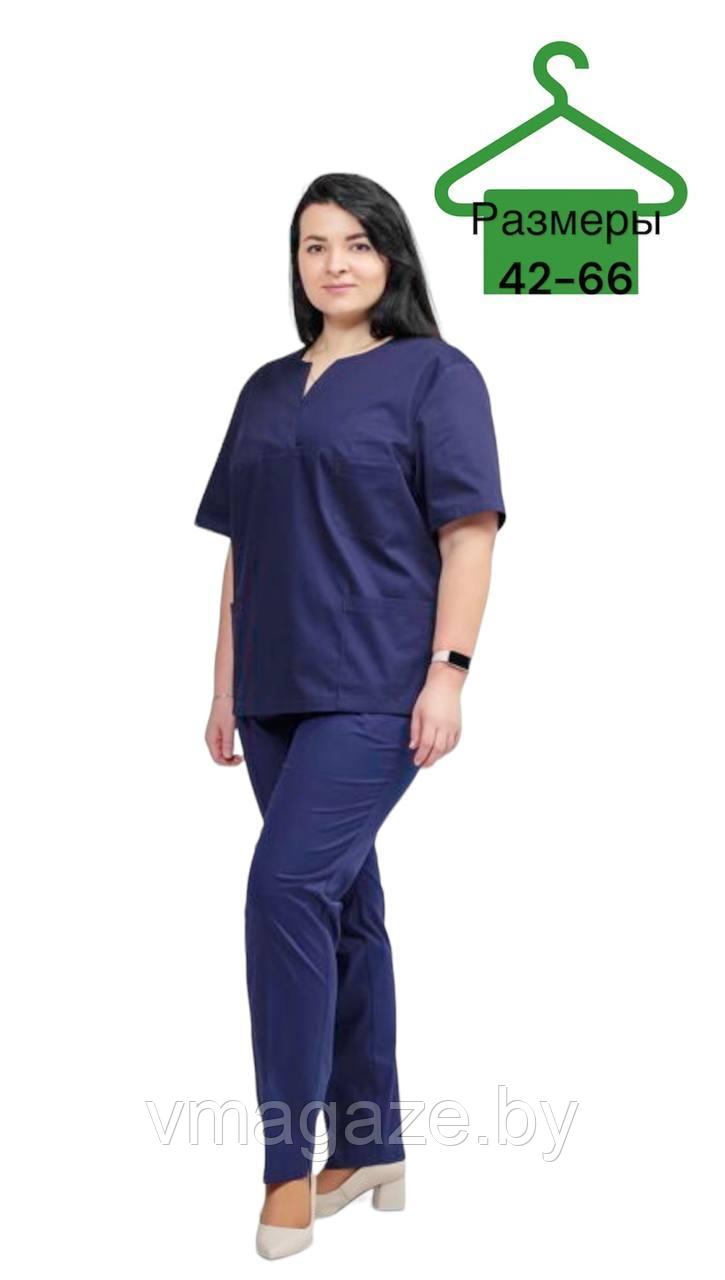 Медицинская женская блуза хирургичка (цвет темно-синий) - фото 1 - id-p198362395