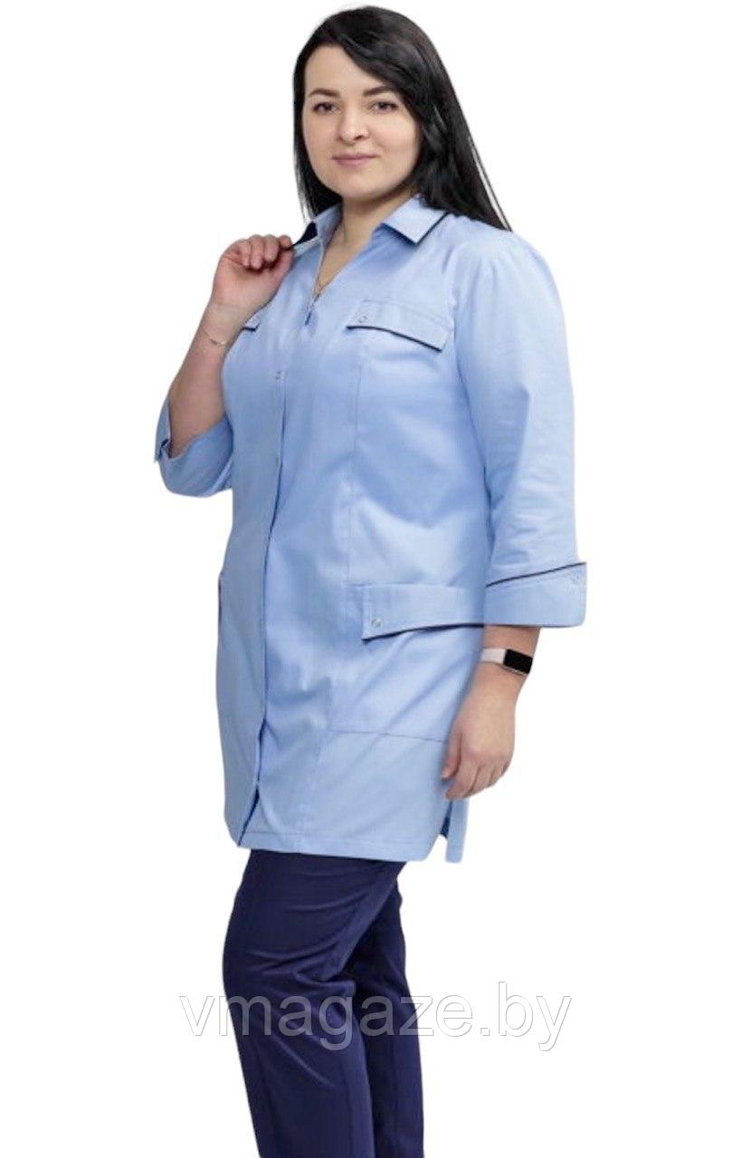Медицинский жакет женский удлиненный (цвет голубой) - фото 3 - id-p227305798