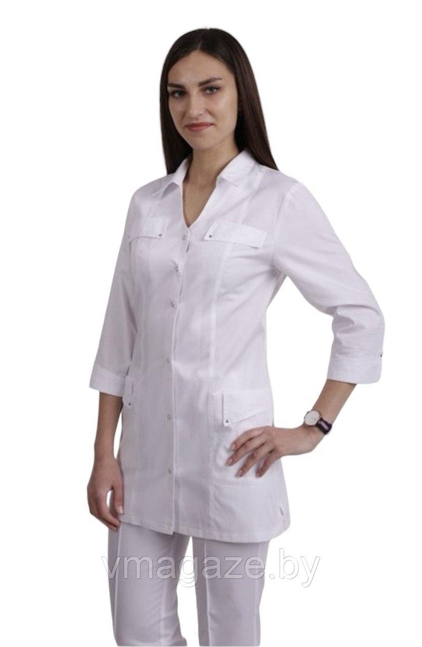 Медицинский жакет женский удлиненный (цвет белый) - фото 6 - id-p176497086