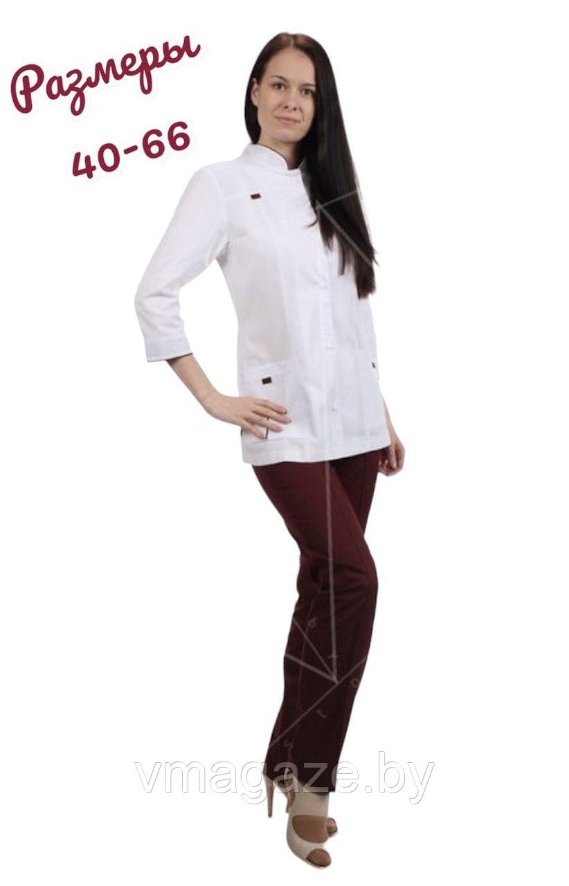Медицинский жакет женский (отделка бордо, цвет белый) - фото 1 - id-p176473724