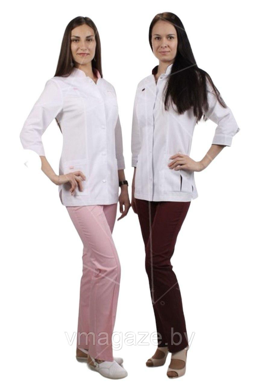 Медицинский костюм, женский (цвет белый, бордовый) - фото 2 - id-p176507484