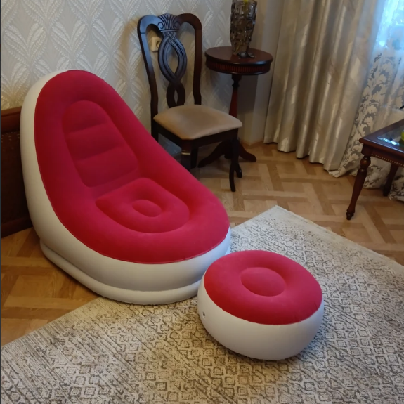 Надувное кресло с пуфиком для дома и сада, насос в в комплекте. Цвет: Бело/красный - фото 3 - id-p227271092