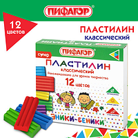 Пластилин классический ПИФАГОР «ЭНИКИ-БЕНИКИ СУПЕР», 12 цветов, 120 г, стек, 106505