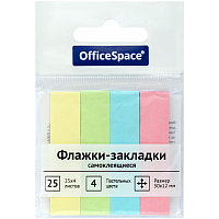 Флажки-закладки OfficeSpace, 50*12мм, 25л*4 пастельных цвета, бум., европодвес